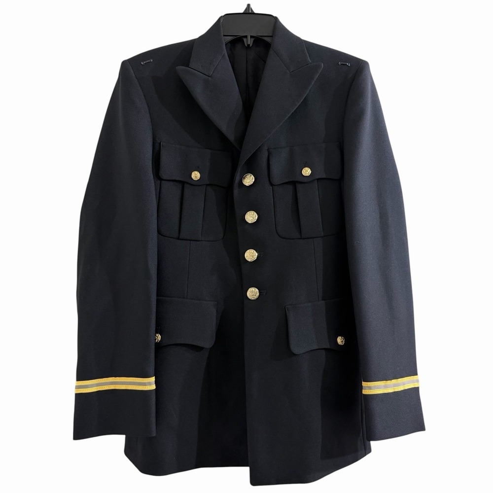 Marlow White Army Uniform Jacket Mens 36R Black Pockets Long Sleeve Notch Lapel